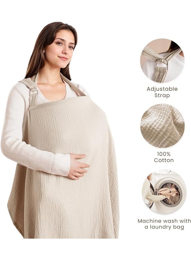 MIRFA Muslin Breathable Nursing Cover for Breastfeeding With Arch Neckline (Beige) - Image 2